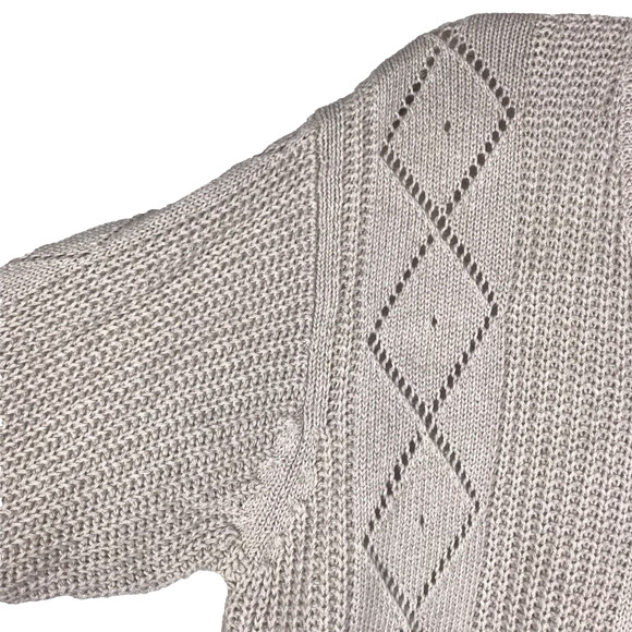 Carroll Reed Vintage Sweater V-Neck Open Knit Linen Cotton Blend Tan Size Medium - Picture 3 of 8